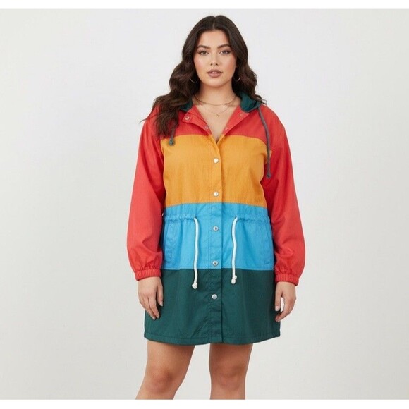 wear it now Jackets & Blazers - Wear It Now Hooded Colorblock Jacket One Size 100% Cotton Pockets